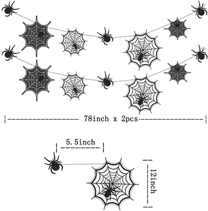 Cheerland Spider Web Banner Garland Black Halloween Decorations Hanging Cobweb Spiderweb Haunted Mansion for Spooky Birthday Horror Home Office Classroom Mantle Fireplace Decor Party Supplies