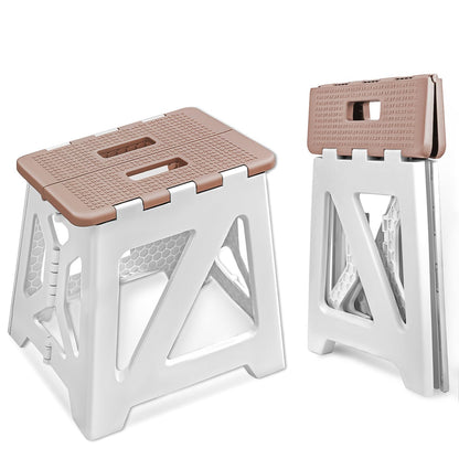 neotidy Foldable Step Stool (1 Pack), 12.9” Tall up to 300 lb Sturdy Plastic Folding Step Stool for Adults Kitchen Bathroom, Portable Small Stool Travel Foot Stool Brown