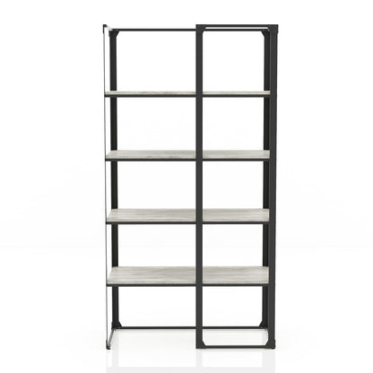 24/7 Shop at Home Adair Industrial Metal Open Back Bookcase with 4 Shelves for Living Room, Home Office, Bedroom, Black and Light Gray