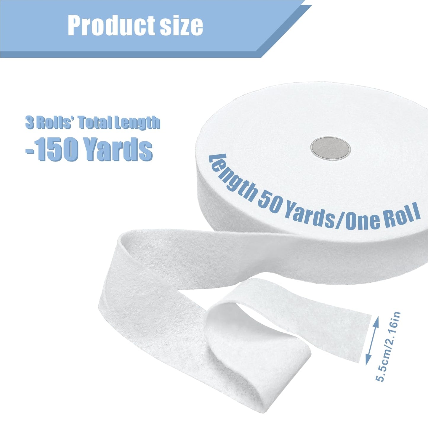 3 Rolls Jelly Roll Batting Strip 2 1/4 Inch Total 150 Yards Cotton Blend Batting on a Roll, Flexible Quilt Batting for Jelly Roll Rugs, Batting Strips, Braided Rug,Throw Rugs for Women Gifts