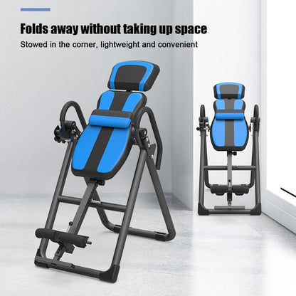 Folding heavy-duty inversion table with a capacity of 330 lbs, with removable shoulder rest and lumbar support