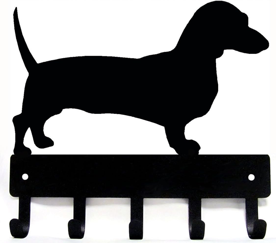 Dachshund Key Holder for Wall - Small 6x5 inch with 5 Hooks - Made in the USA