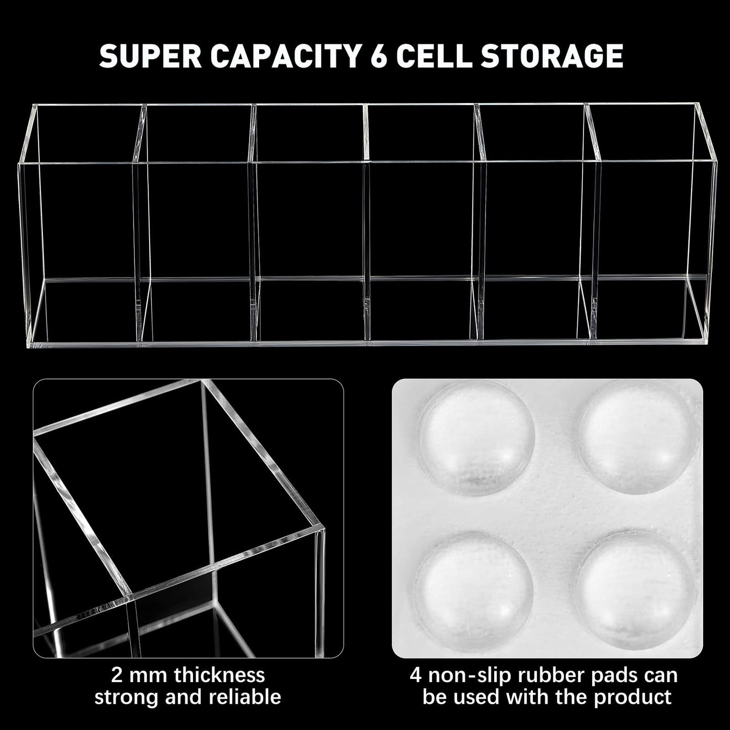 Jetec Acrylic Pen Holder 6 Compartments Makeup Brush Stationery Organizer Pencil Holder for Desk Accessories, Cosmetic Brushes, Dorm, Home, Bathroom, Kitchen, Office Supplies(Clear)