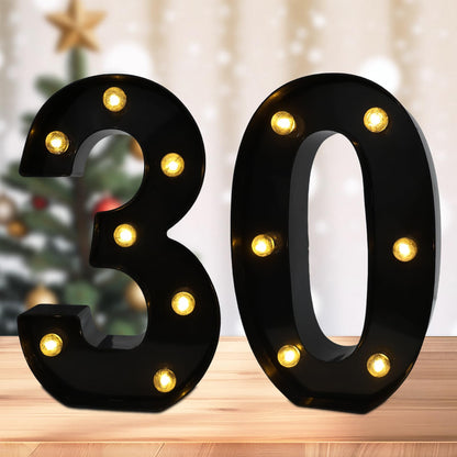 Led Light Up Numbers, 30th Birthday Decorations, Marquee Numbers Lights, Battery Powered Light Up Sign for 30 Decor Party (Black)