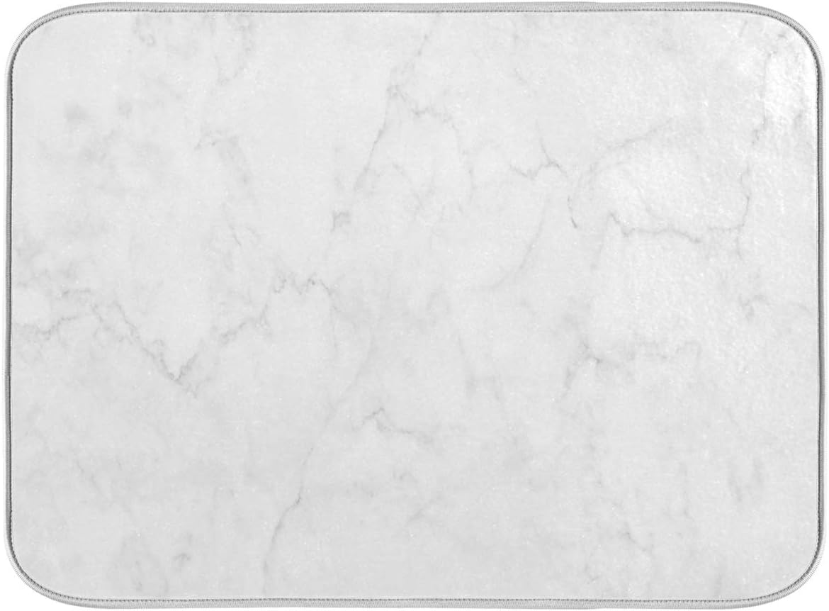 White Marble Dish Drying Mat for Kitchen, Easy Clean Dishwasher Safe Heat Resistant Eco-Friendly Countertop Mat, 16 x