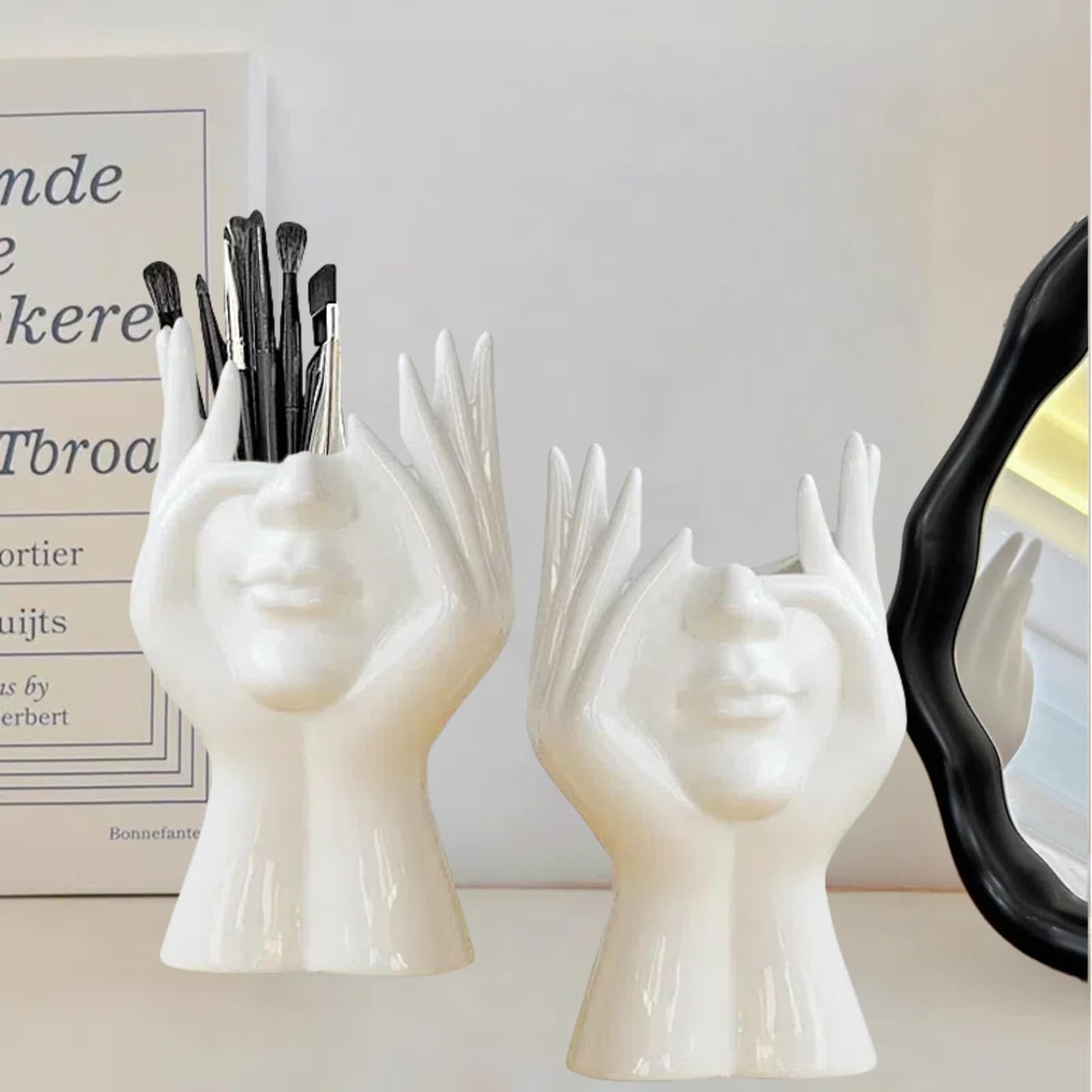 Babluble Paint Brush Holder,Ceramic Brush Organizer,Art Supply Organizer for desk,Small Flower Vase (White, Small)