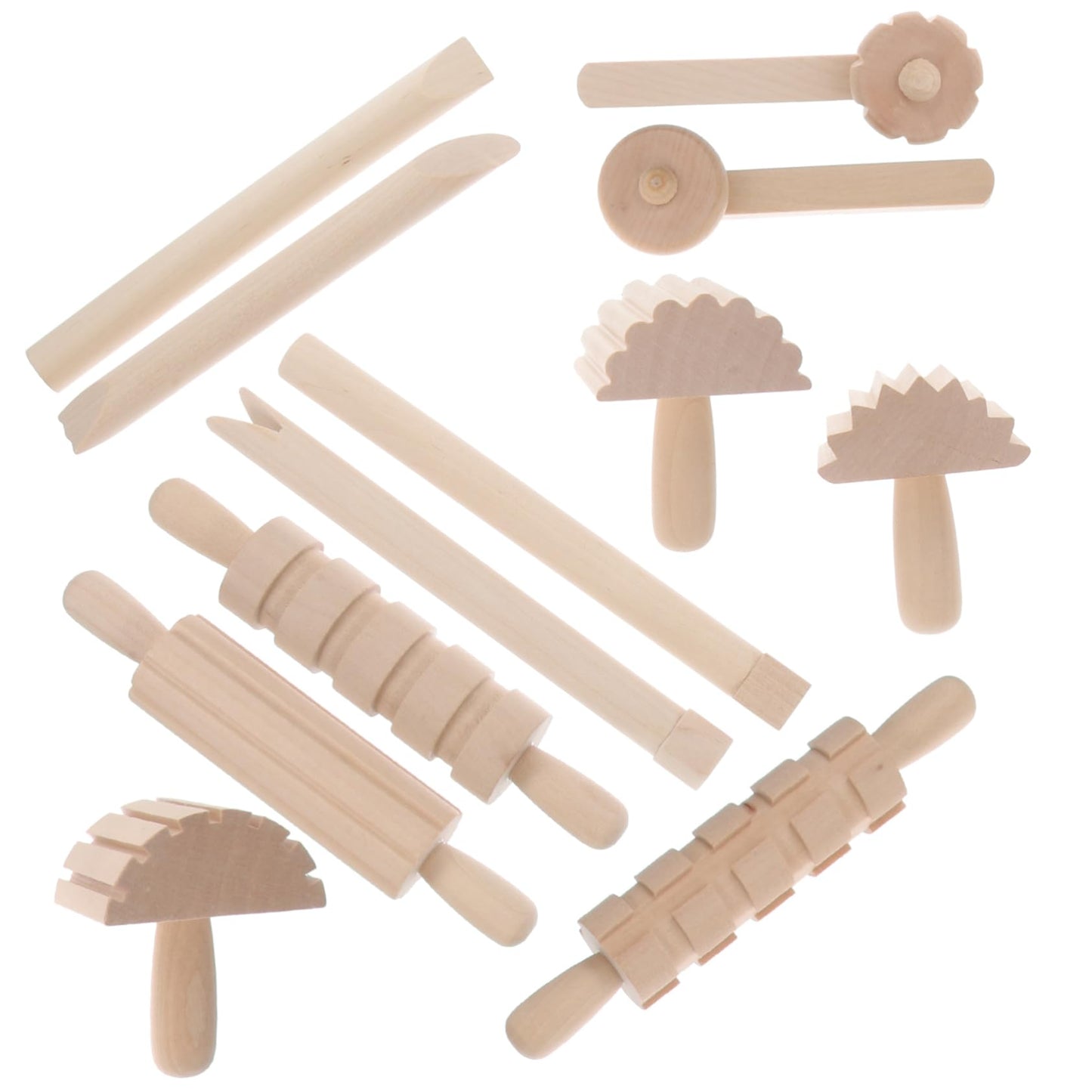 Garneck 12Pcs Wooden Clay Tools Set for Kids: Dough Rolling Modeling Accessories Pottery Sculpting Kit Modeling Accessories for Early Education Art Craft Activity Home School