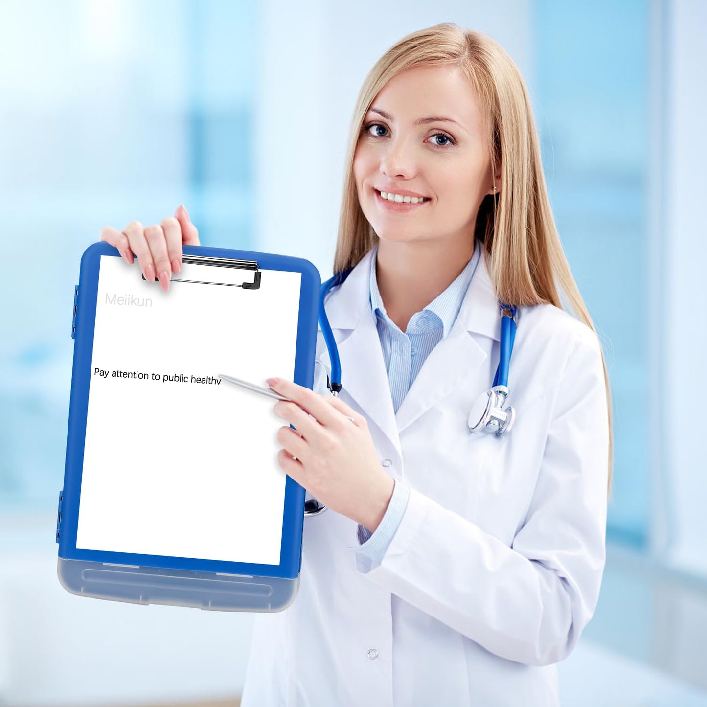Meiikun Clipboard with Storage, Plastic Clipboards 8.5x11 with Pen Holder, High Capacity Nursing Clipboard Folder, Side Opening Storage Clip Board for Office Work Nurses Teachers (Blue)