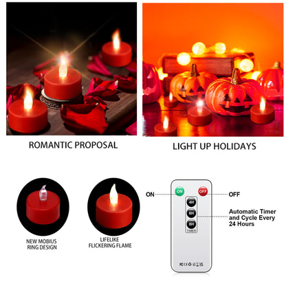 xiangpeng Tea Light Candles with Remote Control,24pack Flickering Flameless LED Candle,Long Lasting 400+Hours,Battery Operated with Timer for Home Decoration Seasonal &Festival Celebration Red
