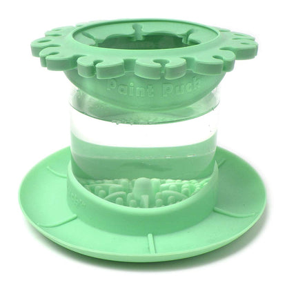 Paint Puck Ultimate Rinse Cup Paint Brush Cleaner (Green, Mug) – Non-Spill Paint Water Cup & Brush Cleaner with Brush Holder, Squeegee Lips & Drip Tray for Acrylic, Watercolor & Art Supplies