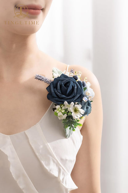 TINGE TIME Artificial Shoulder Corsages Flowers, Set of 2, Mother of The Bride Floral Corsage for Wedding Ceremony Anniversary Formal Dinner Party (Dusty Blue)