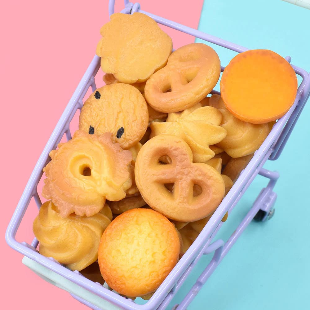 X Hot Popcorn 60Pcs Fake Cookies Mini Fake Cookies Artificial Pastries Food Fake Biscuits Model for DIY Craft Home Kitchen Decor