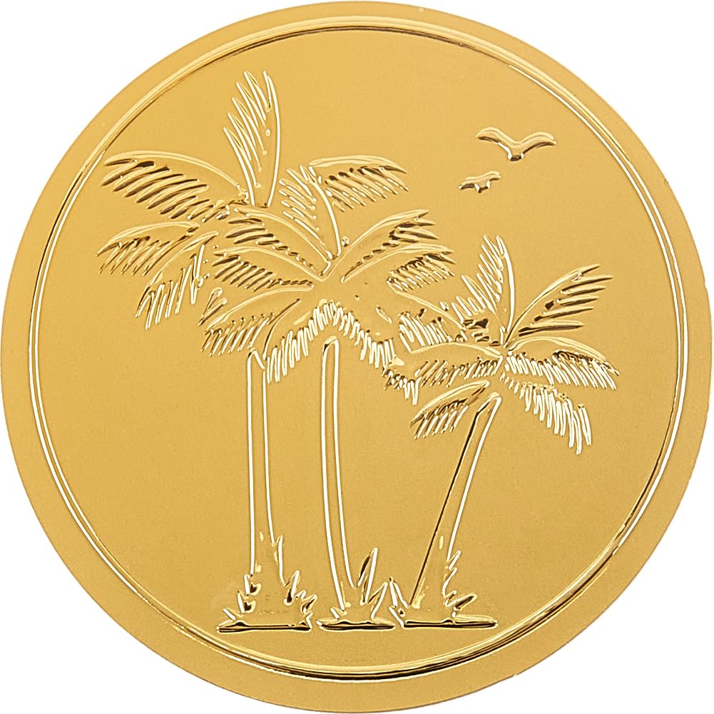 CRASPIRE Palm Coconut Tree Stickers 2" Gold Envelope Seals 100pcs Summer Sea Seagull Beach Embossed Foil Seals Adhesive Seal Stickers Label for Wedding Invitations Card Making Gift Packaging