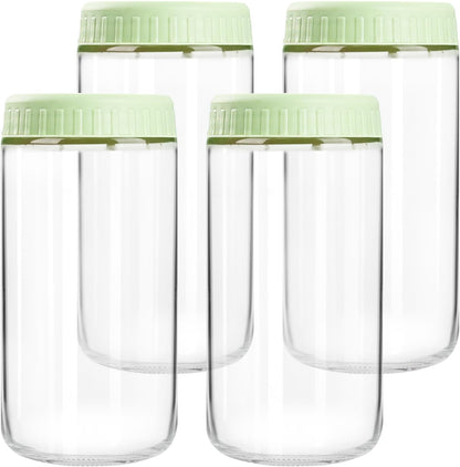 24oz 4 SHOWIN Overnight Oats Containers with Lids, Glass Jars with Lids pcs, Light Green, Wide Mouth Mason jars
