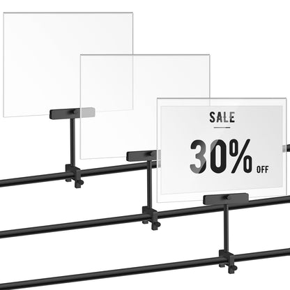 FoldTier 3 Set Aluminum Alloy Sign Holder Clamp with 8.5 x 11 Inch Acrylic Frame Sign Clip on Rotatable Holding Clamp for Clothing Stores Price Tag Office (Black)