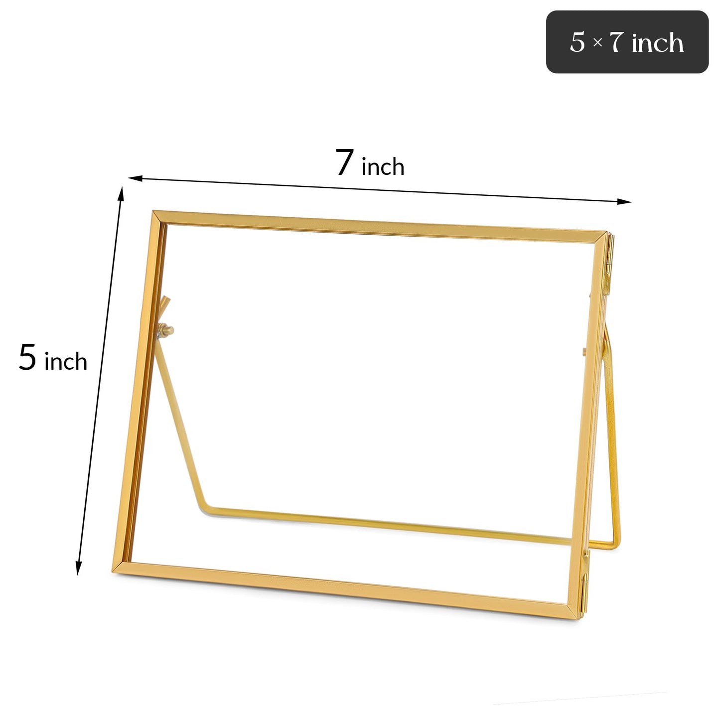 REDHUGO Glass Pressed Flower Frame Handmade, Glass Floating Picture Frames Tabletop Brass Photo Frame for DIY Dried Flowers Home Plant Specimen, Rectangle Horizontal 5×7 inches,Gold (FRAME ONLY)