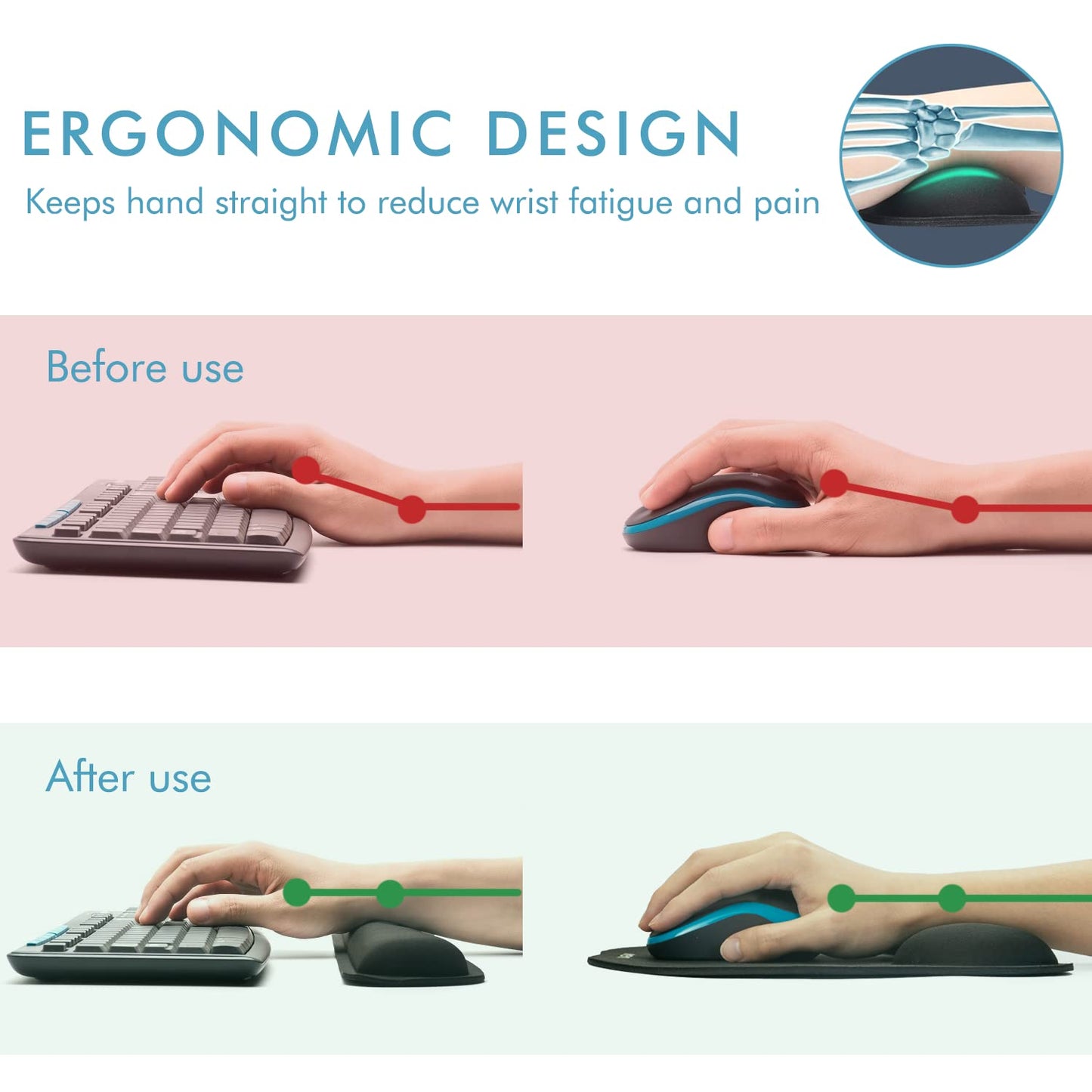 VAGAU Premium Keyboard Wrist Rest and Mouse Pad Wrist Support, Ergonomic Memory Foam Set for Office, Laptop, Mac, Computer and Gaming, Comfortable Typing &Wrist Pain Relief (2 Pack)