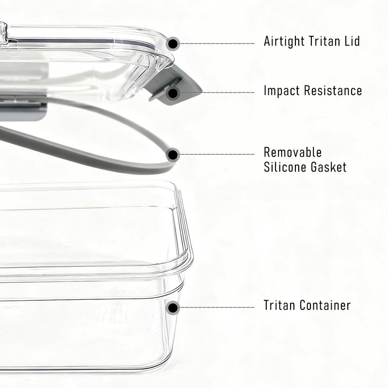 HOME BREEZE 2.8L Tritan Plastic Food Storage Containers, Airtight Tritan Plastic Locking for Fridge Freezer, Meal Prep, Deli Meat, Snacks, 8 Containers with Lids, 16 pieces, Extra Large, Clear