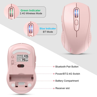 TECKNET Wireless Mouse for Laptop, Silent Bluetooth Mouse(BT5.0 & 2.4G) 4000DPI Adjustable, Computer Portable PC Quiet Mice with USB-A Receiver & 6 Buttons for Mac, 18 Months Battery
