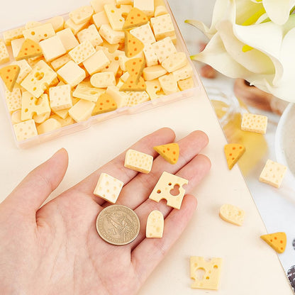CHGCRAFT 100Pcs 5 Styles Miniature Kitchen Food Cheese Resin Simulation Cheesecake Models Gold Artificial Food DIY Decor Ornament for Dollhouse Kitchen Decoration DIY Accessory, 20x20x3mm