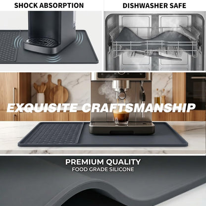 Caketime 2 In 1 Silicone Coffee Bar Mat Accessories for Ninja Coffee Maker with Detachable Dish Drying Rug Kitchen Counter Under Sink Drainer Appliances Dorm Room Decor 16"x24" Extra Large Black