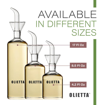 Olietta Olive Oil Dispenser Bottle Borosilicate Glass - 17 oz 500ml Non Drip Dispenser - Leak Proof Pourer Vinegar Drizzler Cruet - Easy Clean Drip Free Bottles for Kitchen