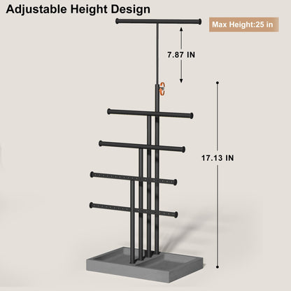 Love-KANKEI Jewelry Organizer Stand, 5 Tier Large Necklace Holder with Wood Base, Jewelry holder stand Tree for Display, Bracelets Earrings Rings, Height Adjustable Gift Weathered Grey