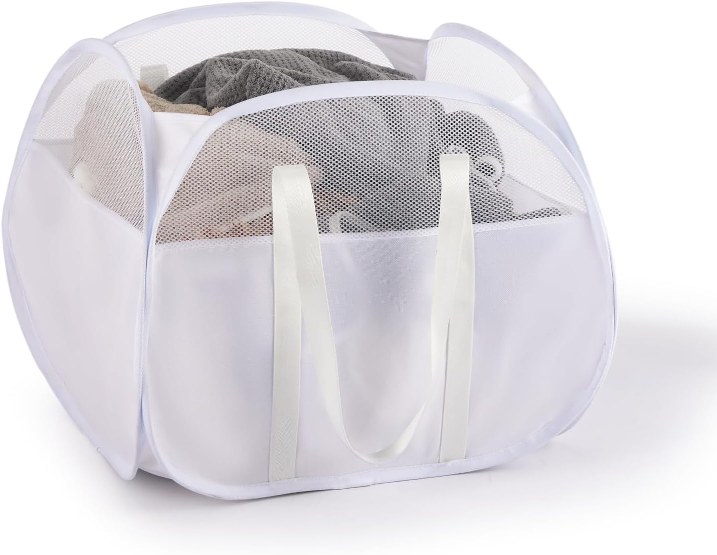 TECHMILLY Pop Up Foldable Laundry Basket, 90L Large Capacity Hamper for Dirty Clothes Storage, White