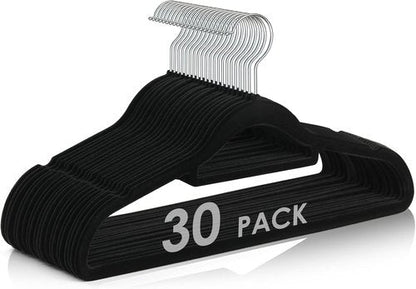 DUDUCOFU Velvet Hangers - Non-Slip Felt Design | 30 Pack Black Space-Saving Slim Hangers with 360° Swivel Hook for Suits, Coats & Dresses