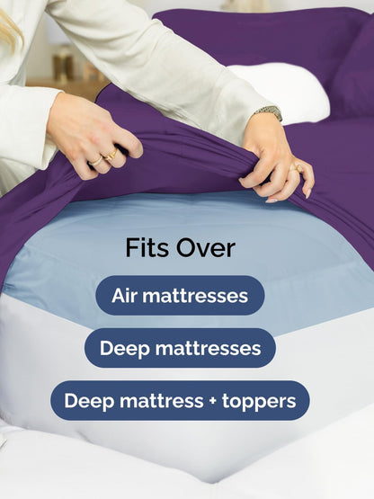 Skiennix Extra Deep King Sheet Set - 6 Piece Breathable Cooling Bedding - Soft, Wrinkle-Free Purple