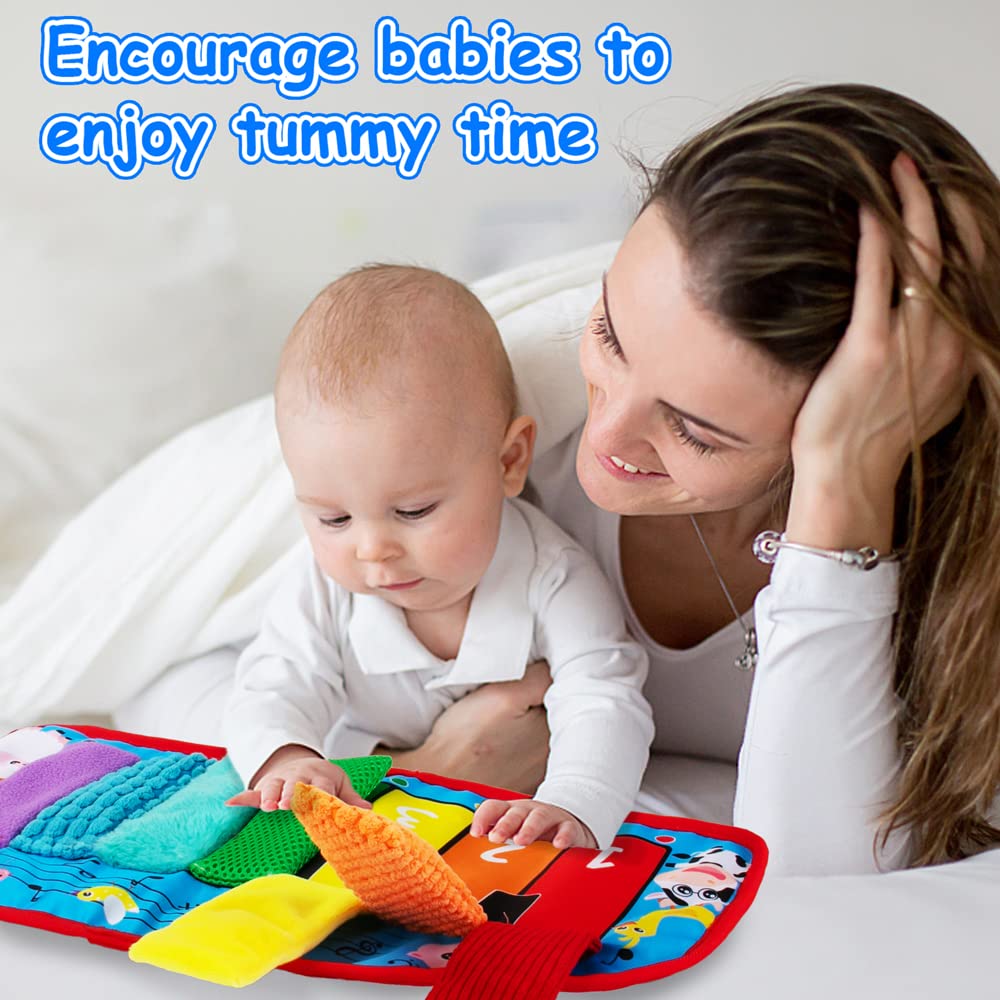 Inbeby Tummy Time/Baby Mirror Toys, Black and White High Contrast Tabletop Mount Baby Newborn Toys 0 3 6 Months Brain Development, Sensory Texture Piano Infant Toys 0 3 6 Months with Squeaker