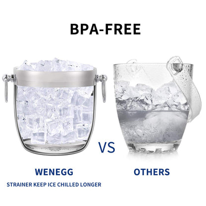 Ice Bucket with Lid, Scoop, Tongs and Strainer - Well Made Insulated Stainless Steel Keep Ice Frozen Longer - Ideal for Cocktail Bar, Parties, Chilling Wine, Champagne - 3 Liter (Stainless Steel)