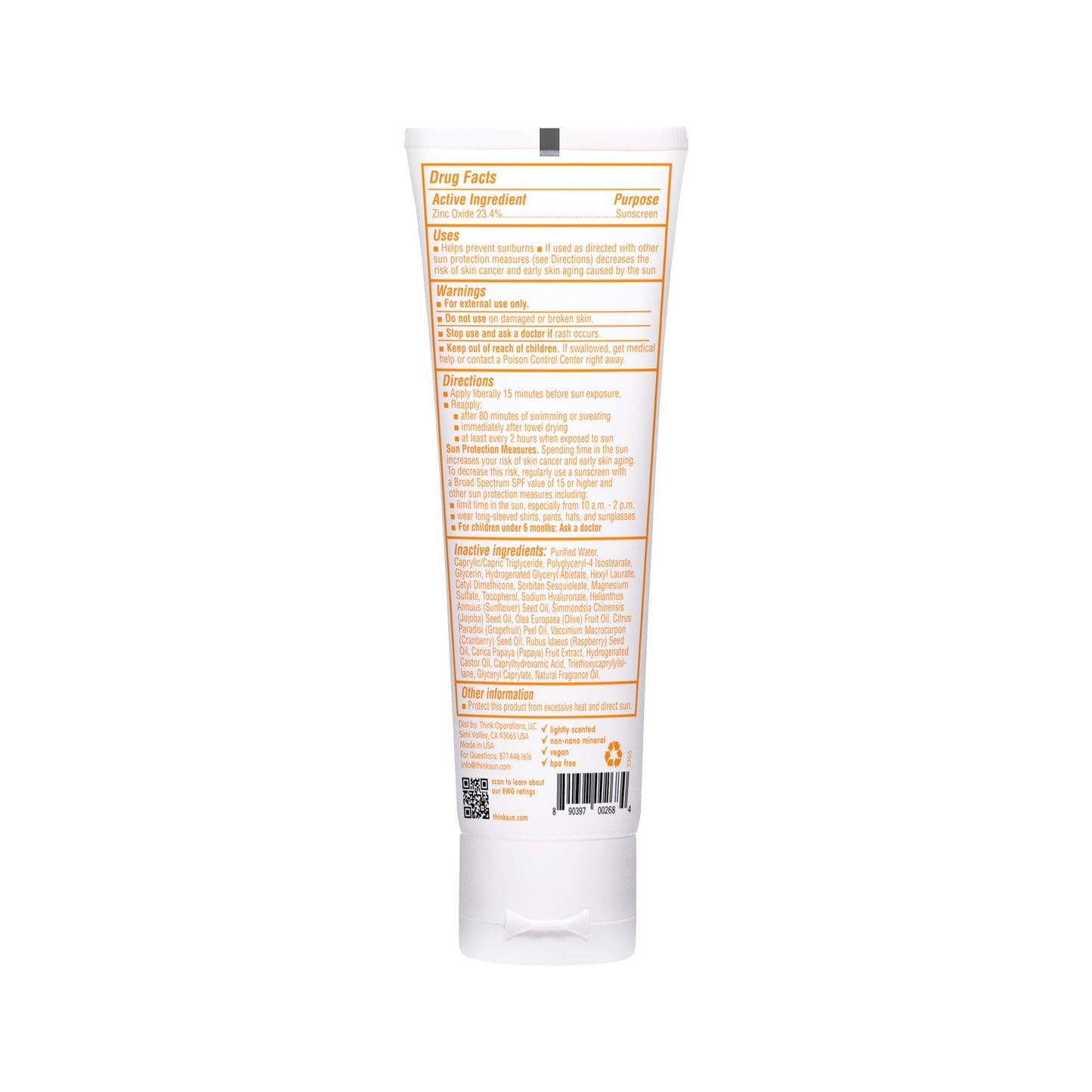 Thinkbaby SPF 50+ Baby Mineral Sunscreen – Safe, Natural Sunblock for Babies - Water Resistant Sun Cream – Broad Spectrum UVA/UVB Sun Protection – Vegan Baby Sunscreen Lotion, 3 Oz.