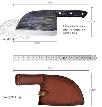 Forging Serbian Chef Knife Kitchen Chef Knives Full Tang High Carbon Clad Steel Almasi Butcher Cleaver with Leather Sheath Thanksgiving Christmas Gifts for Men Women (B-Almasi Knife)