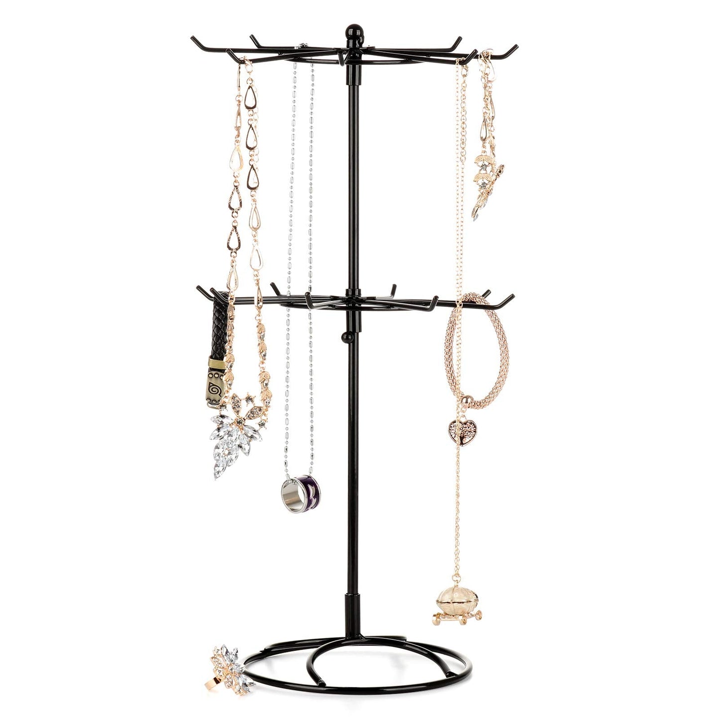 2 Tier Jewelry Display Holder,Retail Spinner Display Stand,Rotating Bracelet Storage Rack,Dressing Table,Black