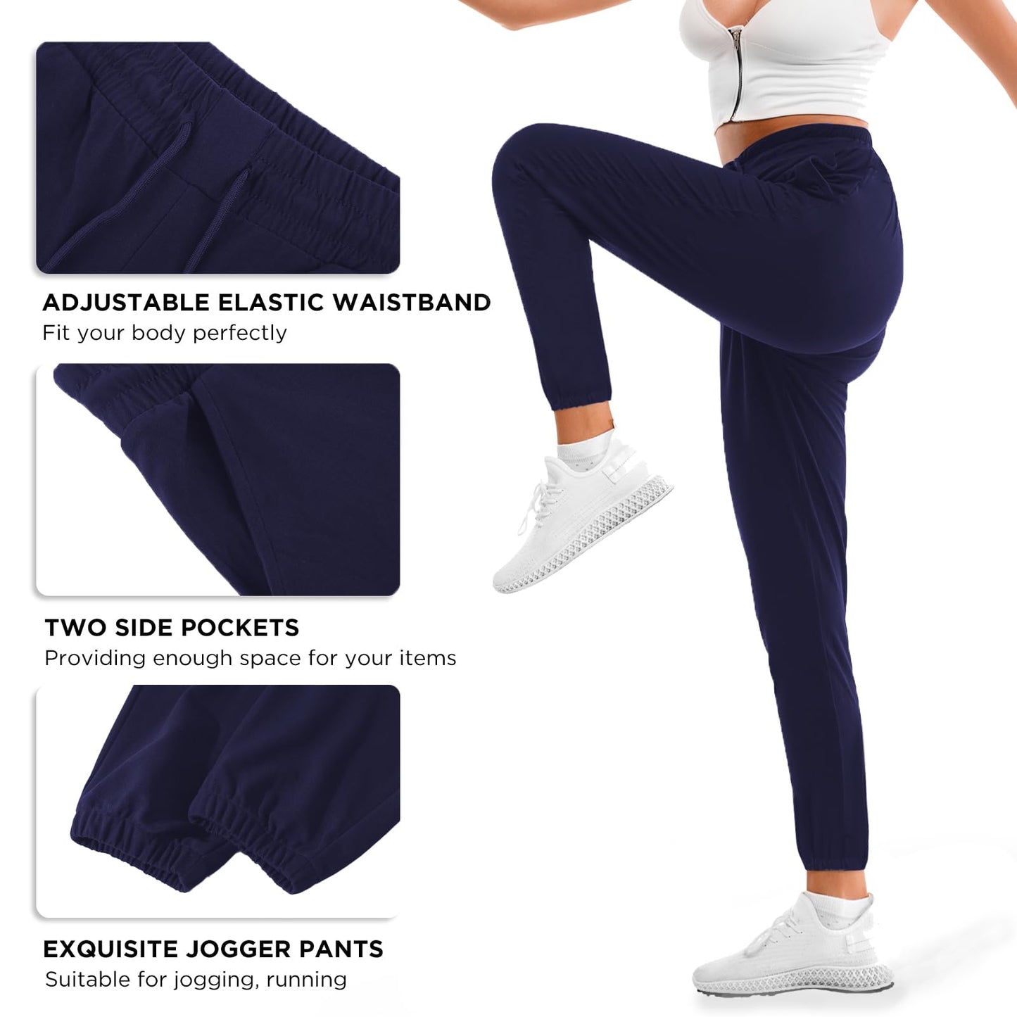 Stanpetix Joggers for Women with Pockets - Navy Sports Pants Sweatpants for Running Exercise (Navy,L)