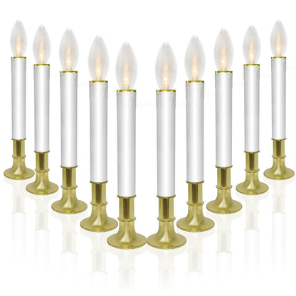 10 Pack Ultra-Bright LED Christmas Window Candles with Brass-Plated Base, Battery Operated Flameless Candles with LED C26 Warm White Bulbs Christmas Window Lights for Holiday Home Wedding Decorations