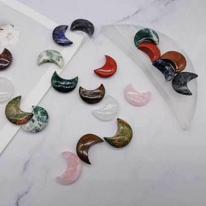 XMHOME Moon Shaped Worry Stones 30mm Assorted Bulk Carved Gemstones 20 Pcs Chakra Crystals Set Jewelry Making Home Decor Gifts