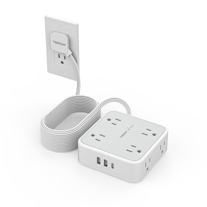 TESSAN Surge Protector Power Strip, 5 Ft Flat Plug Extension Cord with 3 USB (1 USB C) 8 Outlets, 900J Surge Protection, 3 Sided Outlet Extender with Power Switch for Office, Dorm Room Essentials
