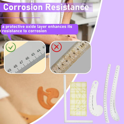 Morimoe Fashion Sewing Ruler, Vary Form Curve Ruler, French Curves Measuring Cloth Design, Drawing Pattern, Aluminum (5-Pcs Set)