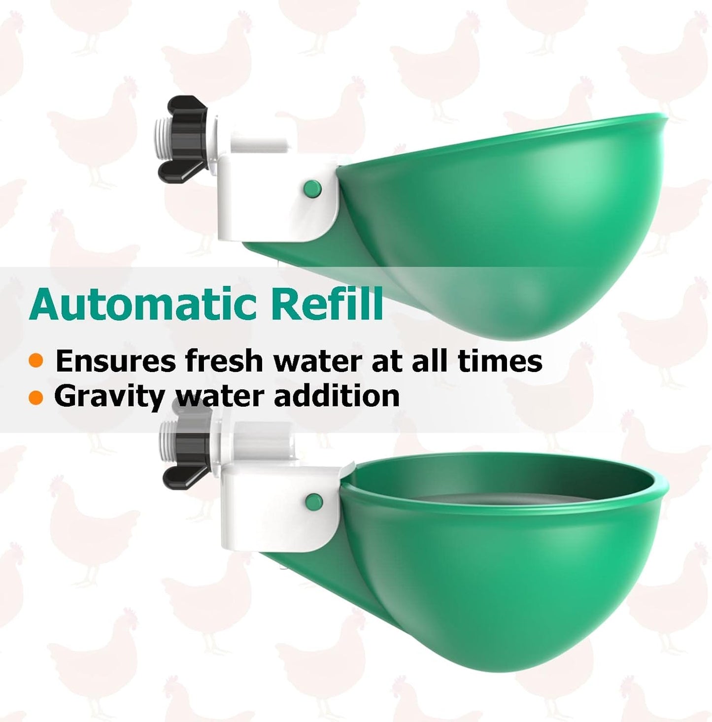 (5 Pack-Green) Large Automatic Chicken Waterer Cups, Chicken Water Feeder Suitable for Chicks, Duck, Goose, Turkey