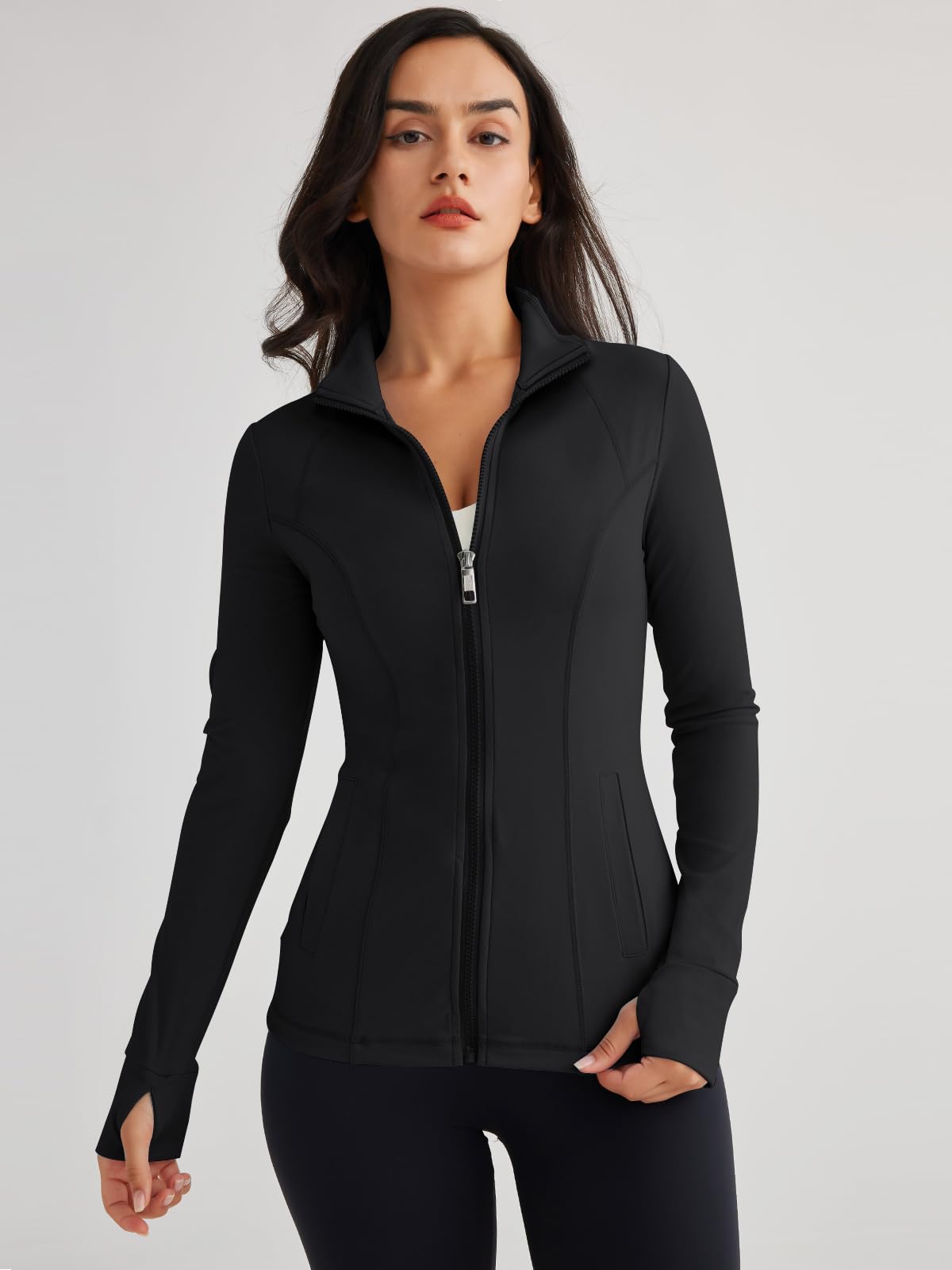 Trendy Queen Womens Lightweight Zip Up Jackets 2025 Athletic Hoodies Fall Gym Shirts Running Workout Clothes with Pocket Black S