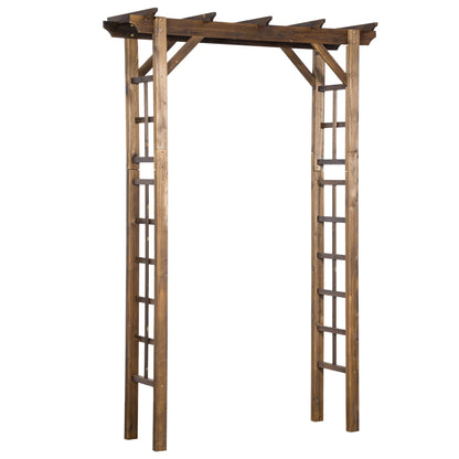 85" Wooden Wedding Arch Arbor, Carbonized Wood Garden Arch for Ceremony Backdrop, Rustic Outdoor Archway with Pergola Top for Party, Garden, Backyard Decor