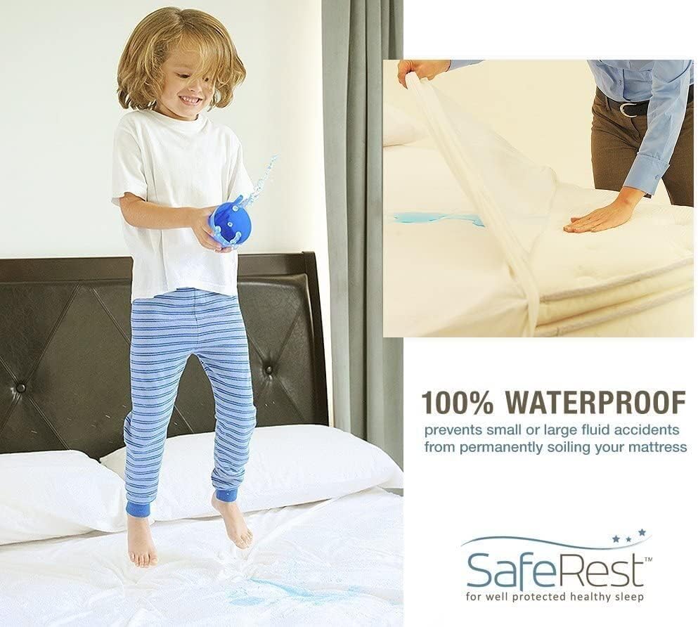 SafeRest Pillow Protector - Standard Size Waterproof Pillow Cover, Pack of 1 - Zippered Encasement for College Dorm