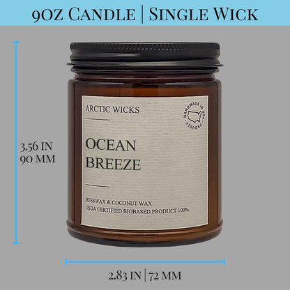 Arctic Wicks 3 Pack Spring Candle Set - Sea Salt & Orchid, Ocean Breeze & Arctic Storm | Coconut Beeswax Candles | 9oz Amber Jar | Farmhouse Candles Non-Toxic Clean Burn 100% USDA Certified Biobased