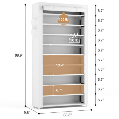 ROJASOP Shoe Rack with Covers 10 Tier Large Shoe Organizer Tall Shoe Closet Storage for 50-55 Pairs Shoe and Boot, Free Standing Shoe Rack Organizer for Closet, Entryway, Bedroom, White