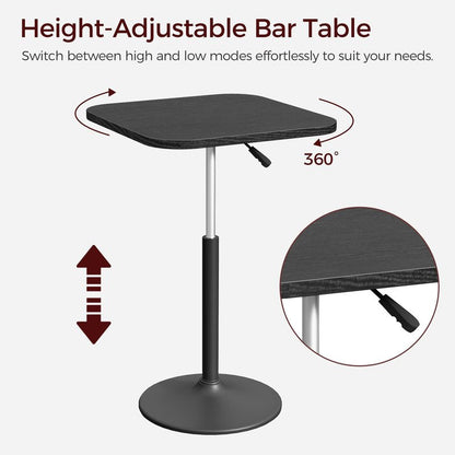 MAHANCRIS Bar Table, Height-Adjustable Pub Table 26.8-36.2 Inches, Cocktail Table with Base, Counter Height Tables for Small Space, Easy to Assemble, Black BTHB5501