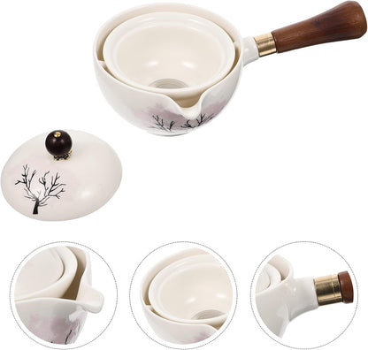 UPKOCH Japanese Tea Set, Teapot with Infuser, Blooming and Loose Leaf Tea Maker with Wooden Handle, Asian Kitchen Style
