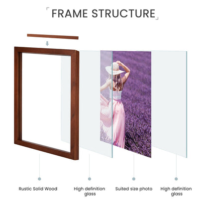 DLQuarts 8x10 Floating Photo Picture Frame, Floating Display 6x8, 5x7,or Full Display 8x10 Photos, Solid Wood, Double Glass, 2 Pack, Retro Walnut