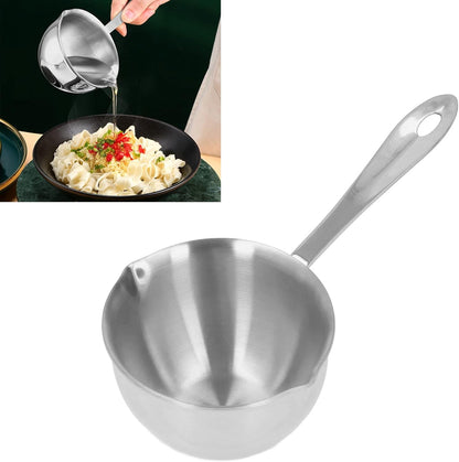 Stainless Steel Saucepan, Half Quart Heavy Bottom Cooking Pot with Pour Spout for Home Kitchen